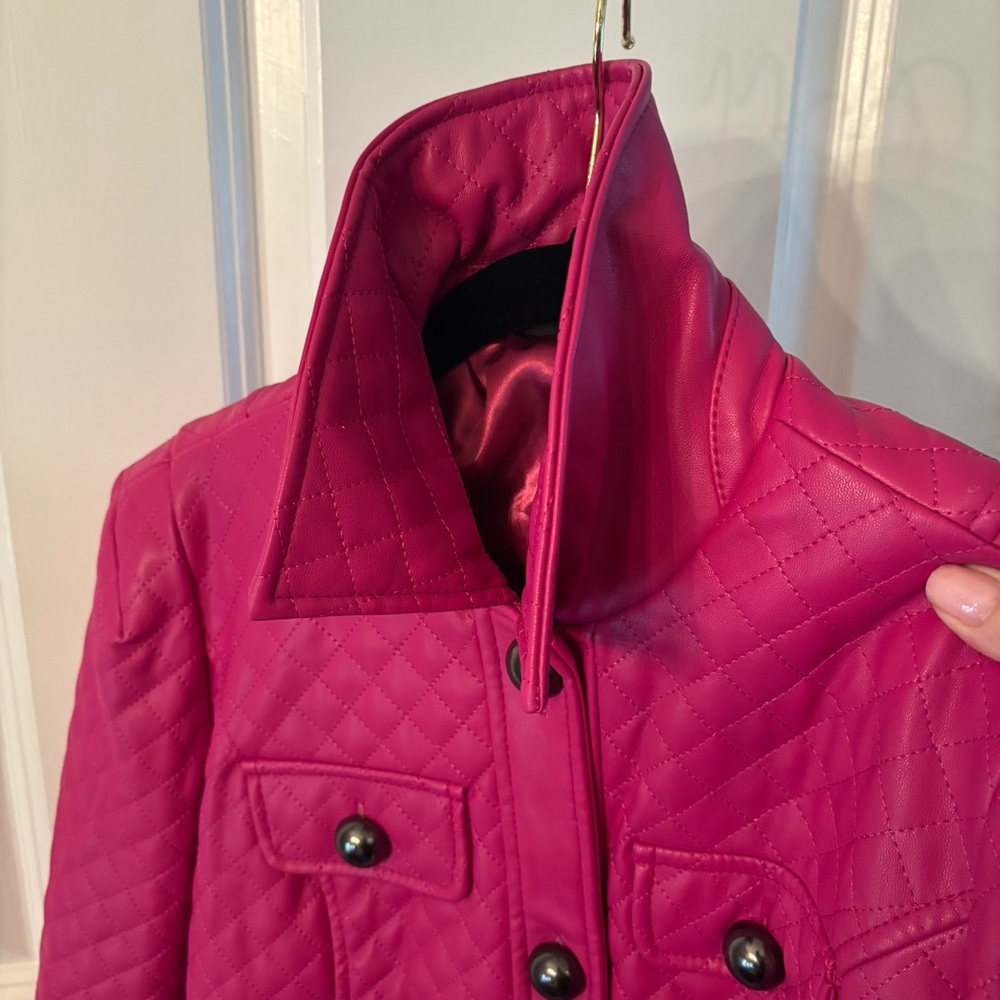 G by Giuliana Quilted Faux Leather Pink Dark Fuchsia Jacket